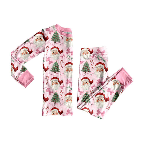 Preorder 09.25 GLP2746 Christmas Santa Bows Pink Girls Pajamas Set