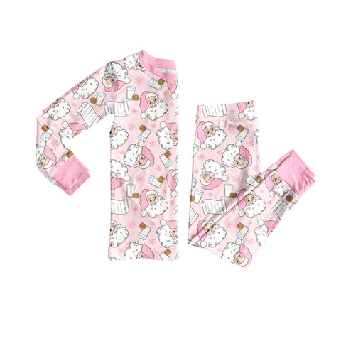 Preorder 09.25 GLP2751 Christmas Santa Milk Cookie Pink Girls Pajamas Set