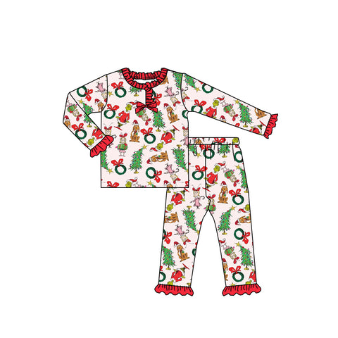 Preorder 09.25 GLP2752 Christmas Green Animal Gift Girls Pajamas Set