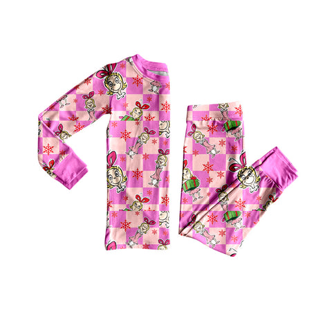 Preorder 09.26 GLP2758 Christmas Cartoon Plaid Pink Girls Pajamas Set