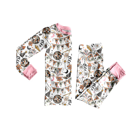 Preorder 09.26 GLP2759 Happy New Year Pink Girls Pajamas Set