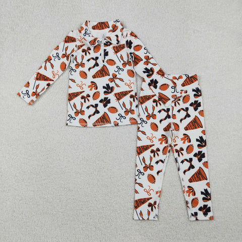 GLP2760 Go Team Go Fight Win Football Bows Yoga Girls Set
