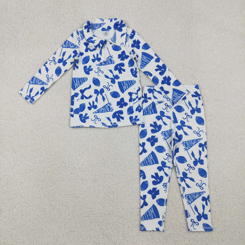GLP2761 Go Team Go Fight Win Football Bows Blue Yoga Kids Set