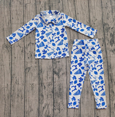 Preorder Samples GLP2761 Go Team Go Fight Win Football Bows Blue Yoga Girls Set