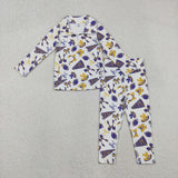 GLP2762 Go Team Go Fight Win Football Bows Purple Yoga Girls Set