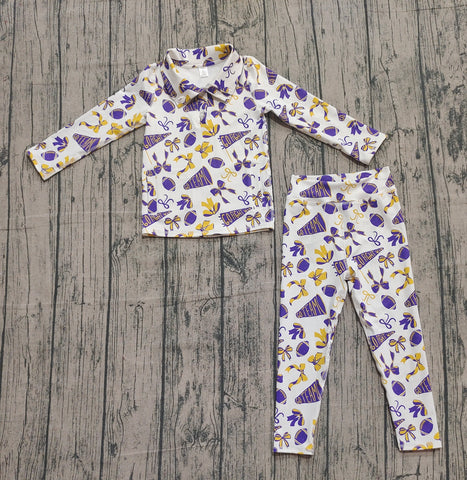 Preorder Samples GLP2762 Go Team Go Fight Win Football Bows Purple Yoga Girls Set