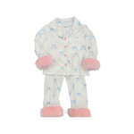 Preorder MOQ 5 Pcs GLP2765  baby girls blue bow pink furry long sleeves pajamas