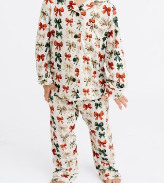 Preorder MOQ 5 Pcs GLP2768 baby girls orange green bow button pajamas