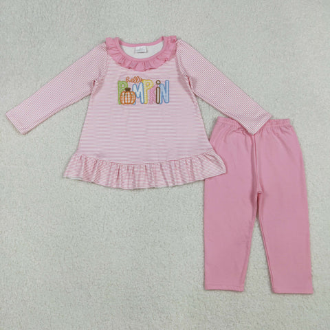 GLP2772 Embroidery Pumpkin Stripe Pink Girls Set
