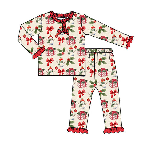 Preorder MOQ 5 Pcs GLP2773 baby girls Christmas Snowman pajamas