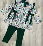 Preorder MOQ 5 Pcs GLP2775 baby girls flower green bow long sleeves outfits