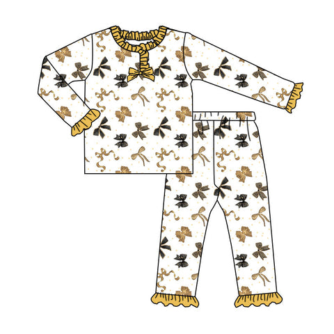 Preorder MOQ 5 Pcs GLP2781 baby girls black Golden bow pajamas