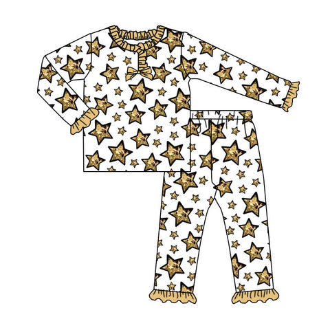 Preorder MOQ 5 Pcs GLP2782 baby girls Golden star pajamas