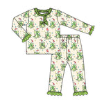 Preorder MOQ 5 Pcs GLP2783 baby girls Christmas green bow pajamas