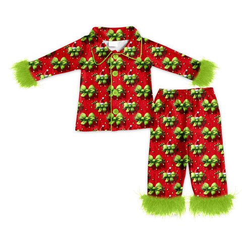 preorder MOQ 5 Pcs GLP2718 adult Christmas red green bow furry pajamas