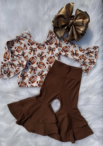 Preorder MOQ 5 Pcs GLP2787 Football Game Day Brown Girls Set