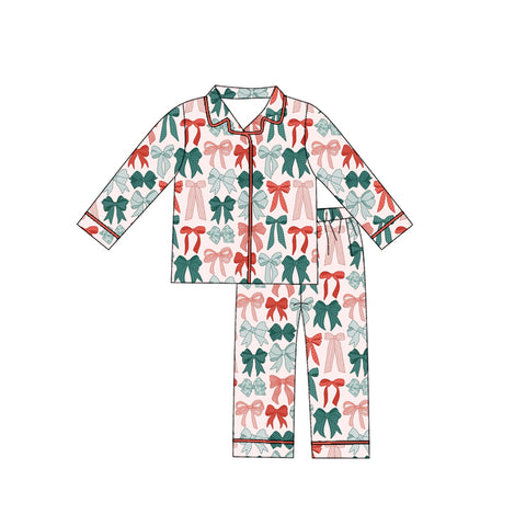Preorder MOQ 5 Pcs GLP2788 Christmas Coquette Bows Kids Pajamas Set