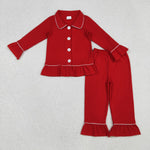 GLP2789 Christmas Red Cotton Buttons Girls Pajamas Set