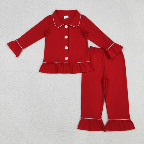 GLP2789 Christmas Red Cotton Buttons Girls Pajamas Set