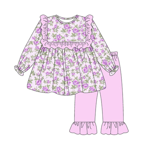 Preorder MOQ 5 Pcs GLP2795 Flower Floral Purple Girls Set