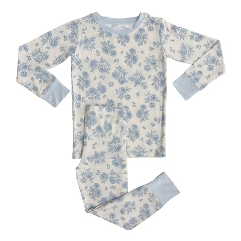 Preorder MOQ 5 Pcs GLP2796 Flower Sky Blue Girls Pajamas Set