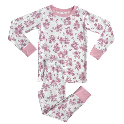 Preorder MOQ 5 Pcs GLP2797 Flower Pink Girls Pajamas Set