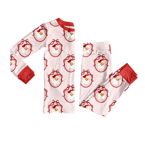 Preorder MOQ 5 Pcs GLP2799 Christmas Santa Red Bows Girls Pajamas Set