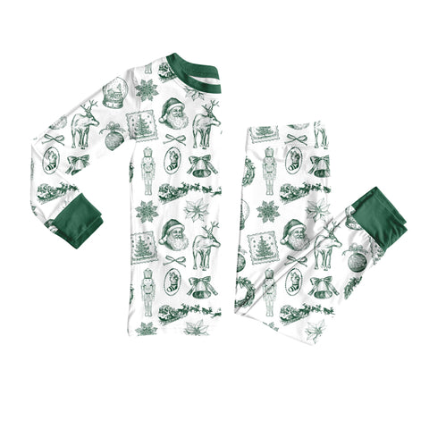 Preorder MOQ 5 Pcs GLP2800 Christmas Santa Green Girls Pajamas Set