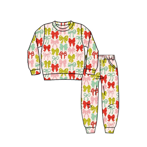 Preorder MOQ 5 Pcs GLP2804 Colorful Bows Girls Pajamas Set
