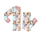 Preorder Samples GLP2805 Farm Animals Flower Pink Girls Pajamas Set
