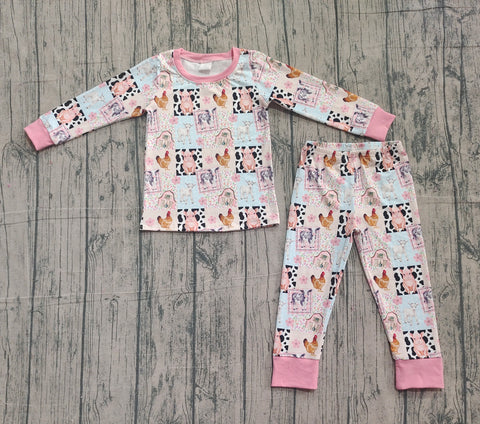 Preorder Samples GLP2805 Farm Animals Flower Pink Girls Pajamas Set