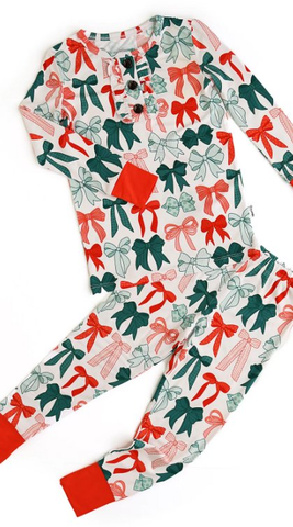 Preorder 09.24 GLP2809 Christmas Bows Red Green Girls Pajamas Set