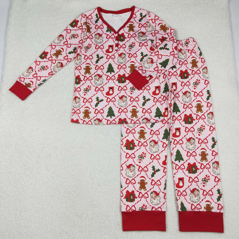 GLP2815 Christmas Santa Trees Red Adult Women Pajamas Set