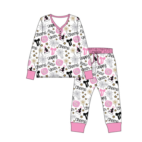 Preorder 09.24 GLP2817 Happy New Year Cheers Bows Adult Women Pajamas Set