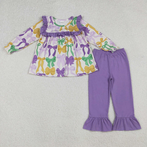 GLP2822 Mardi Gras Bows Purple Girls Set (12-18M to 7-8T)