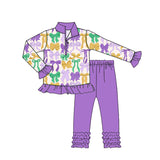 Preorder Samples GLP2823 Mardi Gras Bows Purple Pullover Girls Set