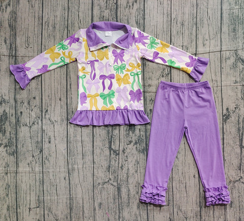 Preorder Samples GLP2823 Mardi Gras Bows Purple Pullover Girls Set