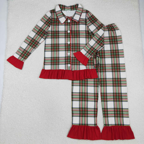GLP2827 Christmas Plaid Buttons Adult Women Pajamas Set