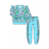 Preorder Samples GLP2832 Boutique Flower Ruffles Blue Girls Set