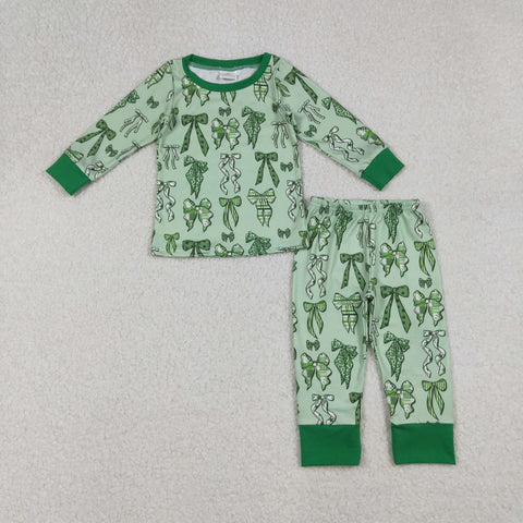 GLP2840 Christmas Bows Green Girls Pajamas Set (12-18M to 7-8T)