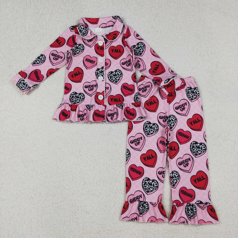 GLP2843 Howdy Yall Love Buttons Pink Girls Pajamas Set (12-18M to 7-8T)