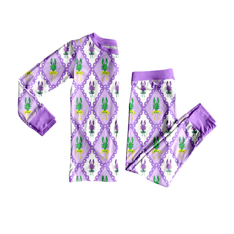 Preorder 10.01 MOQ 5 pcs GLP2845 Mardi Gras Crawfish Girls Pajamas Set