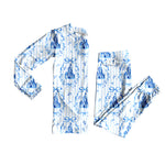 Preorder 10.01 MOQ 5 pcs GLP2852 Castle Bows Blue Girls Pajamas Set