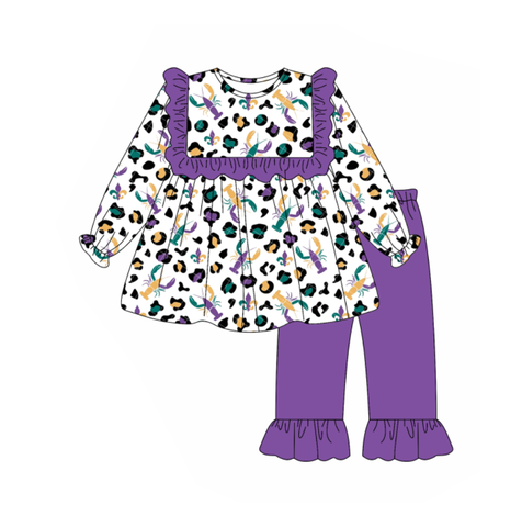 Preorder 10.01 MOQ 5 pcs GLP2855 Mardi Gras Crawfish Leopard Girls Set