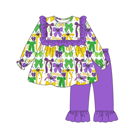 Preorder 10.01 MOQ 5 pcs GLP2856 Mardi Gras Bows Girls Set