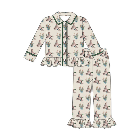 Preorder 10.01 MOQ 5 pcs GLP2859 Mallard Ducks Buttons Girls Pajamas Set