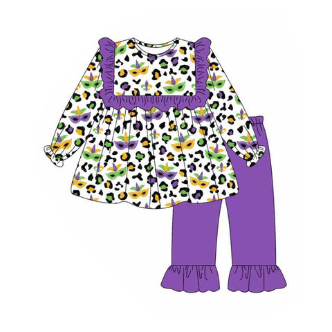 Preorder 10.01 MOQ 5 pcs GLP2869 Mardi Gras Leopard Mask Girls Set