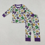 GLP2872 Mardi Gras Bows Boys Pajamas Set (12-18M to 7-8T)