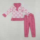 GLP2881 Christmas Santa Pink Pullover Girls Set (12-18M to 7-8T)
