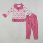 GLP2881 Christmas Santa Pink Pullover Girls Set (12-18M to 7-8T)